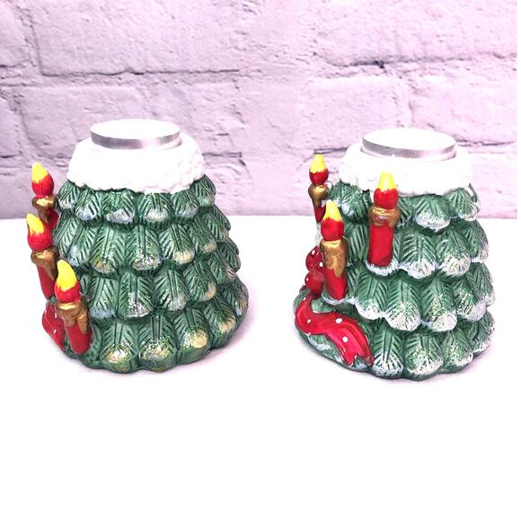J.T.S. International Co VTG 90's Christmas Tree Tealight Candle Holder Set of 2 - Picture 3 of 9